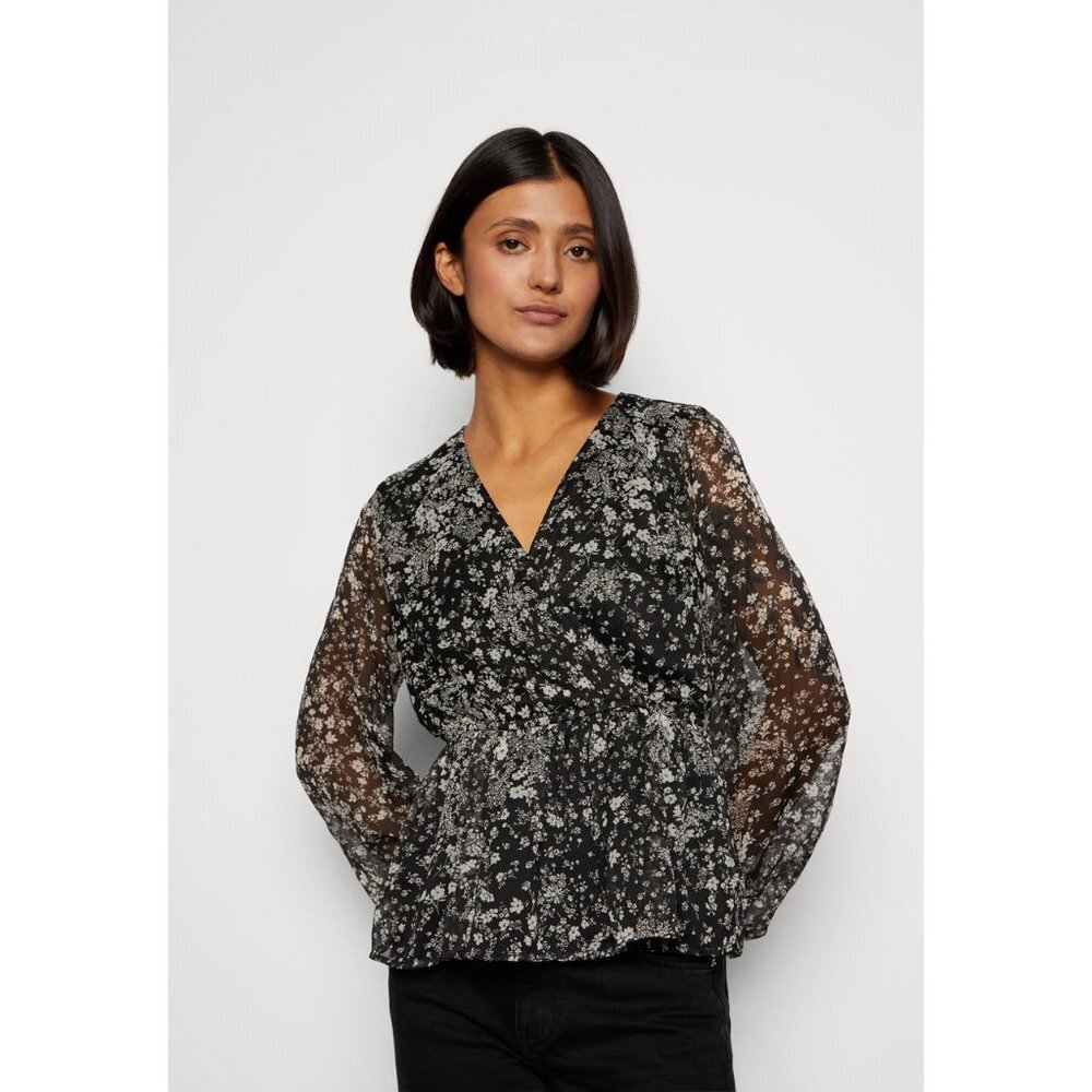 NWT Vero Moda Kaya Falls Floral Peplum V Neck Sheer Sleeve Blouse